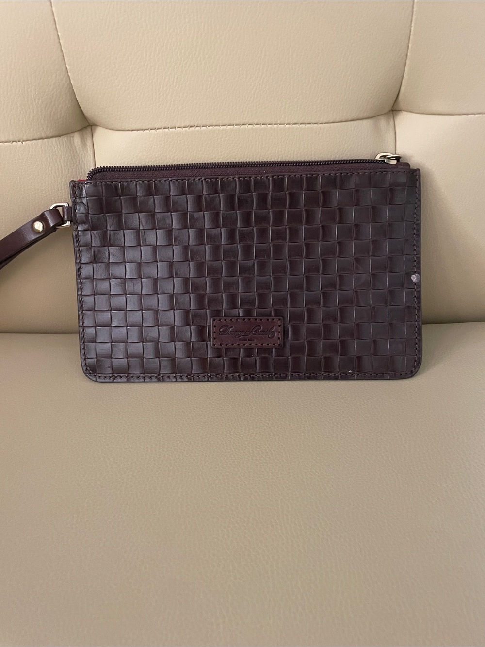 Dooney & Bourke Woven Leather Wristlet Clutch - Dark Brown